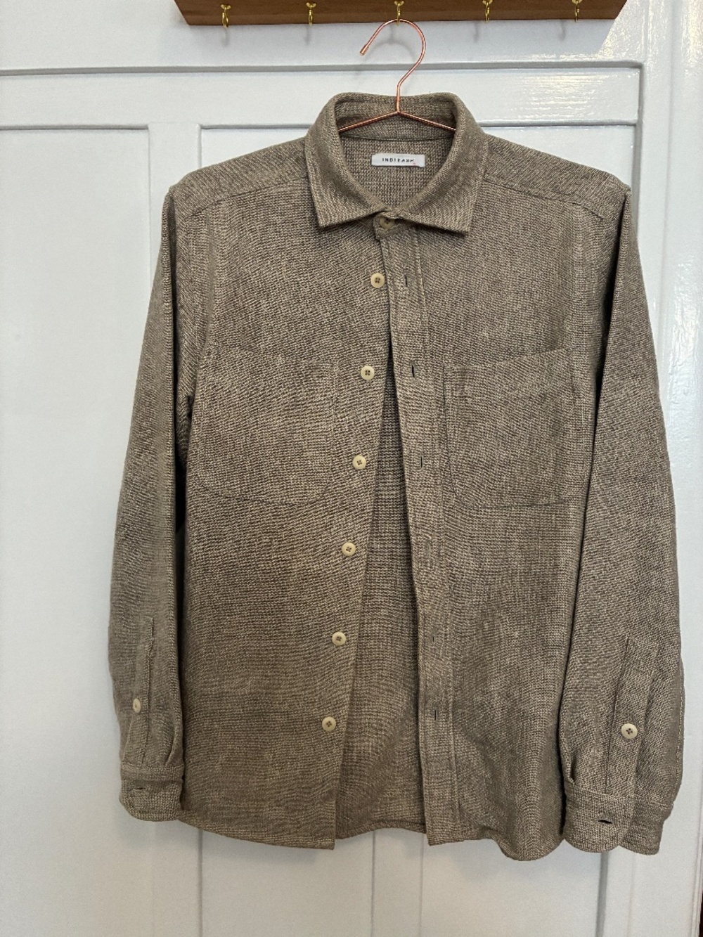 Indi + Ash Ames Workshirt in Warm Grey Hand Loomed Cotton